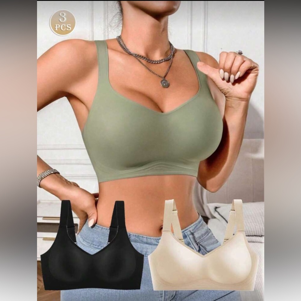 3 PC Set Plus Size Seamless Wireless Breathable Ice Silk Bras